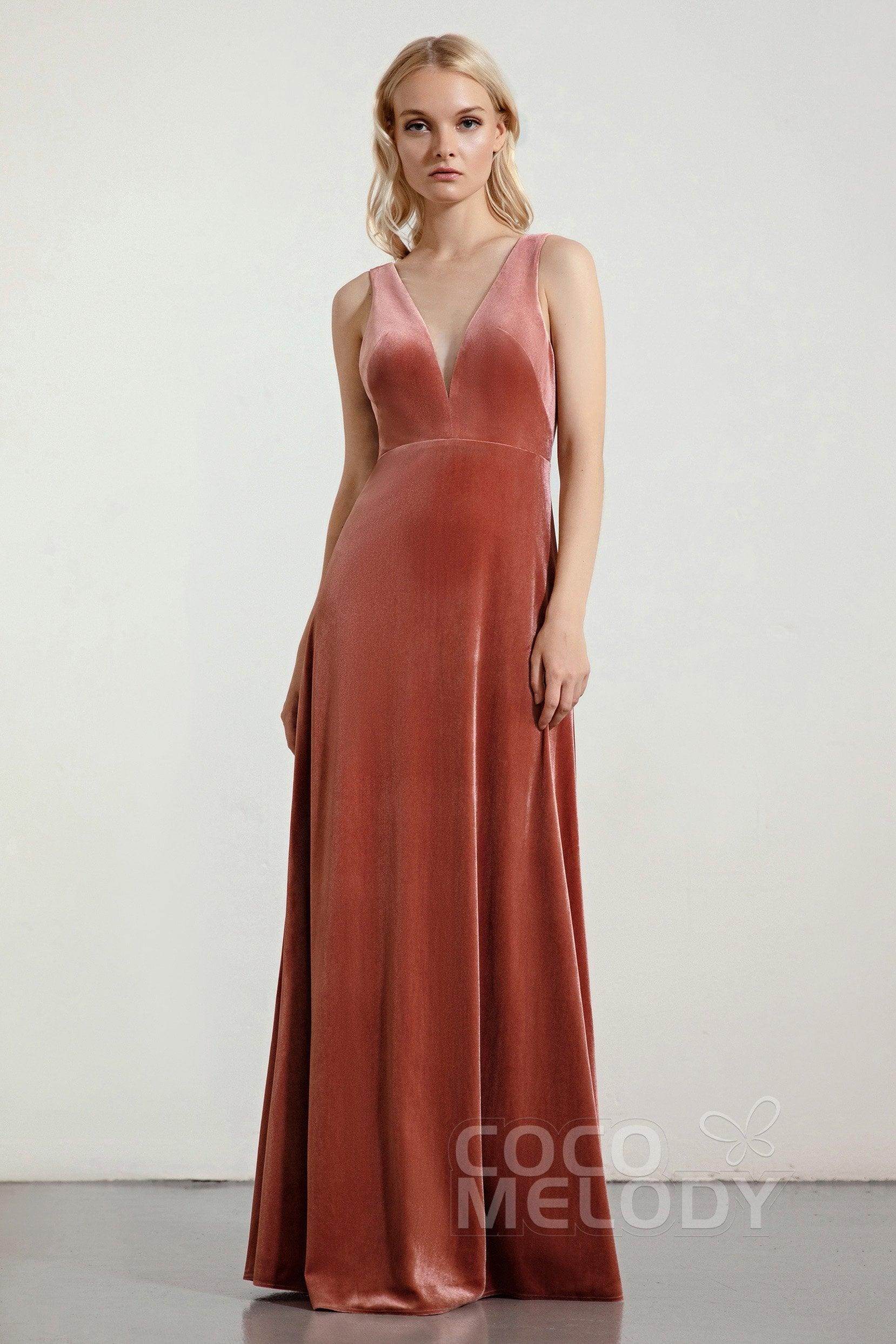 A-Line Floor Length Velvet Bridesmaid Dress Formal Dresses CB0430 - COCOMELODY
